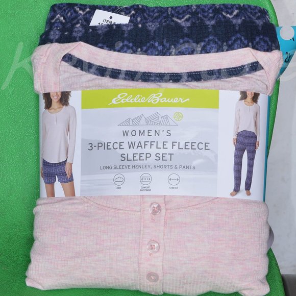PINK Waffle Fleece Pajamas Set Eddie Bauer Ladies' 3-Piece - Picture 1 of 4